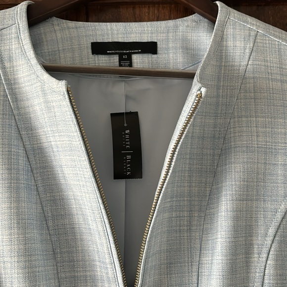NWT White House Black Market plaid Blue-white soft plaid Blazer Jacket sz 12 - Picture 3 of 12